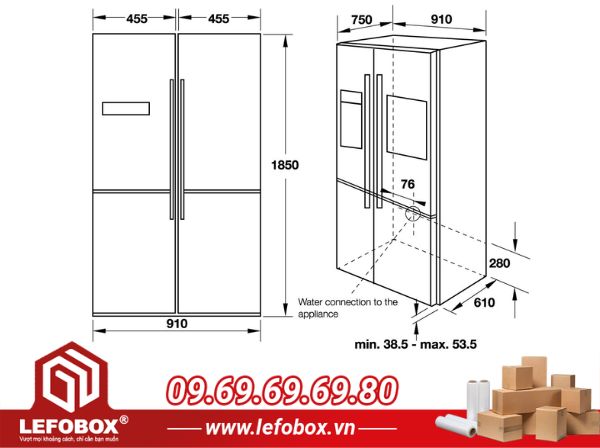 Ví dụ về cách đo kích thước tủ lạnh