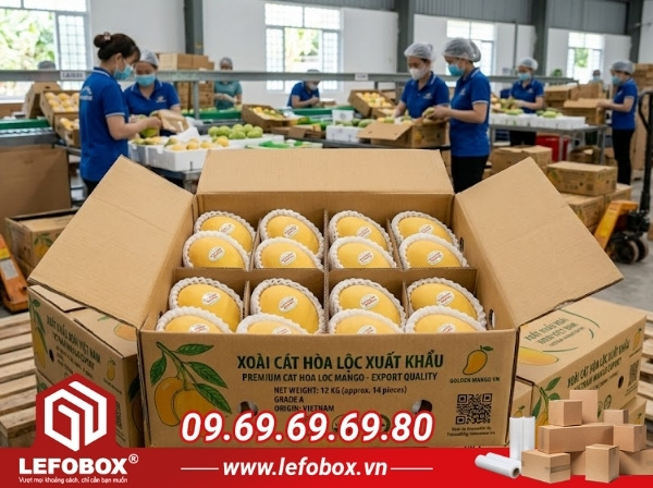 Đặt in/sản xuất thùng carton đựng xoài xuất khẩu tại LefoBox