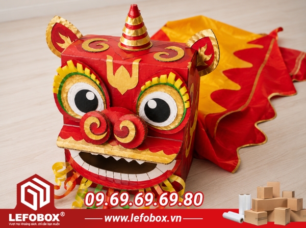 Ghép các chi tiết và hoàn thiện đầu lân bằng bìa carton