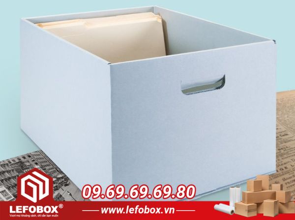 Thùng carton đựng tài liệu, đồ dùng văn phòng hình chữ nhật, không nắp