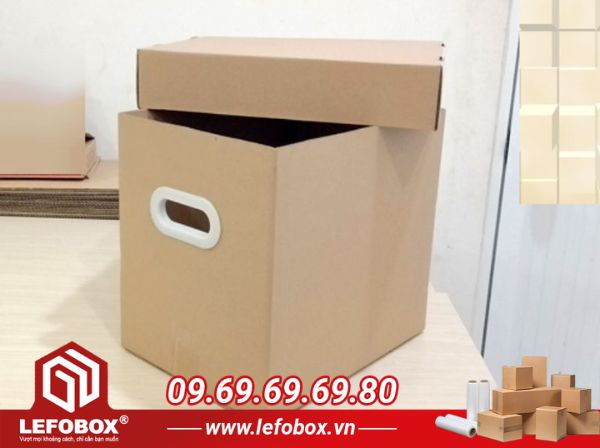 Hộp carton đựng tài liệu nắp rời đục lỗ 2 bên