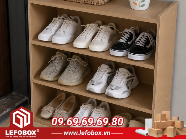 Làm kệ giày 3 tầng từ thùng carton