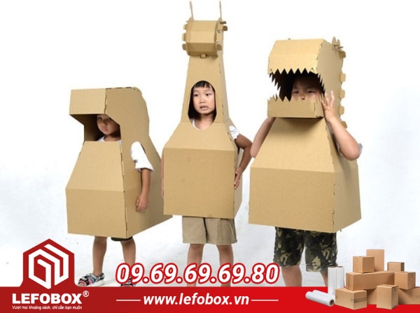 Làm trang phục hóa trang khủng long bằng bìa carton