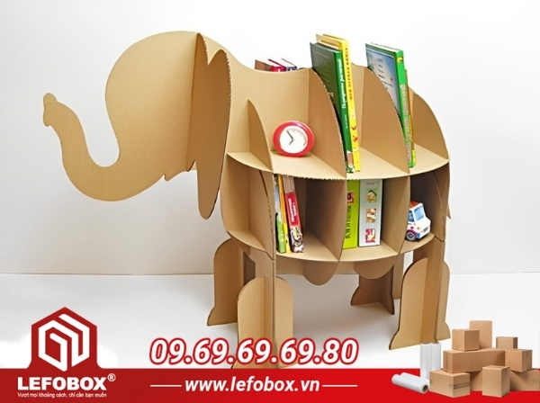 Mẫu kệ đựng sách từ bìa carton hình con voi