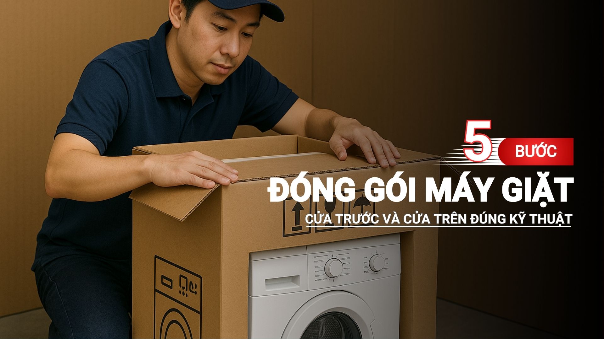 5 bước đóng gói máy giặt cửa trước và cửa trên đúng kỹ thuật