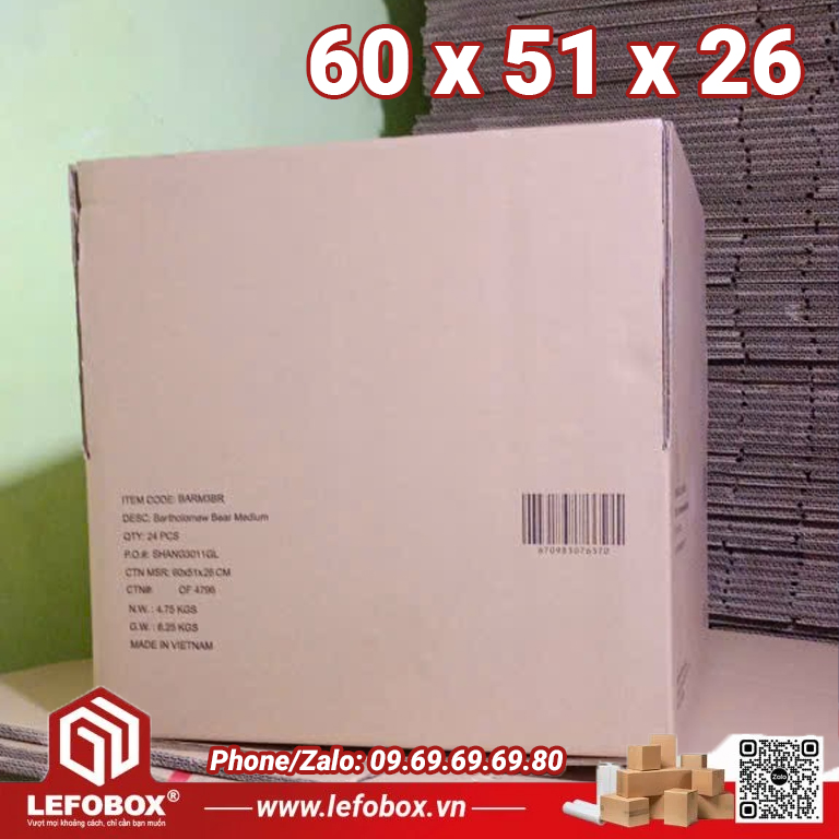 Thùng Carton cũ 5 lớp 60x51x26