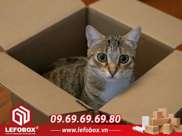 Tận dụng thùng carton để làm nhà cho mèo