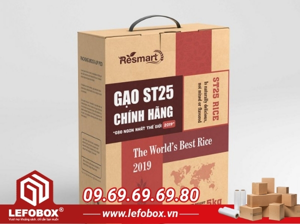 Thùng carton đựng gạo có tay cầm