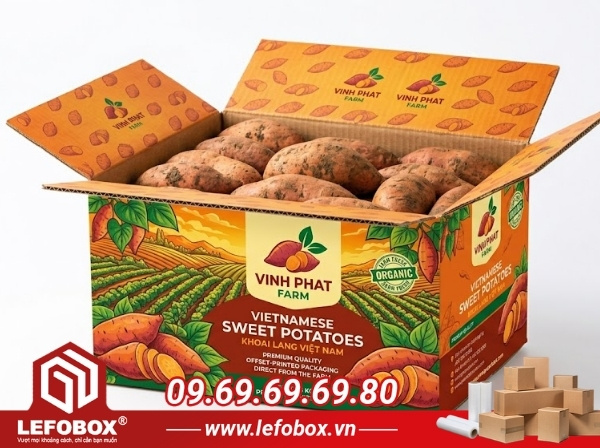Thùng carton đựng khoai lang in offset