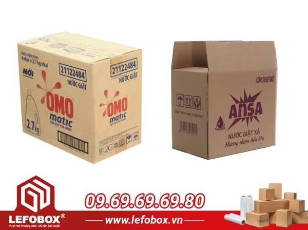 Thùng carton đựng nước giặt các thương hiệu phổ biến