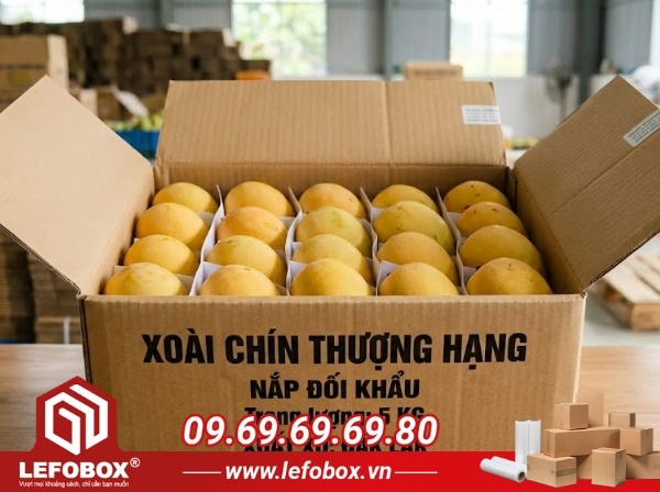 Thùng carton đối khẩu đựng xoài