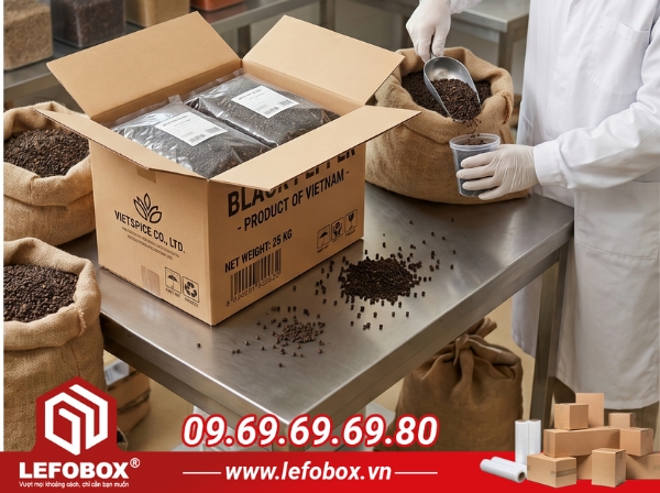 Thùng carton giúp bảo vệ chất lượng hạt tiêu trong quá trình vận chuyển