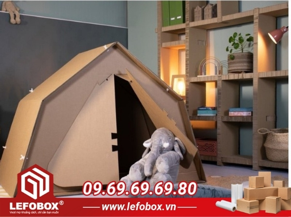 Trang trí lều giấy carton cho bé